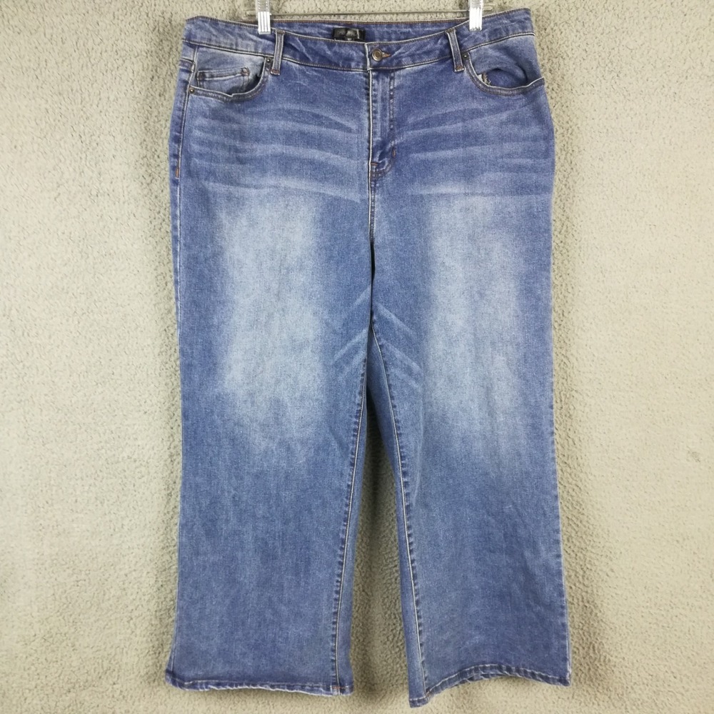 Daily Thread Womens Jeans Wide Leg Cropped Blue Denim Medium Wash High Plus 20W